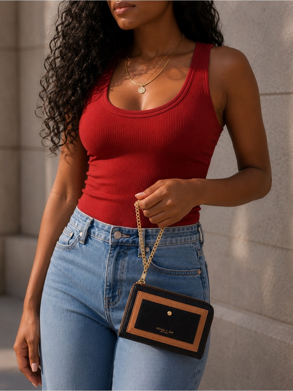 Olivia + joy Black and Tan Leather Wristlet Wallet